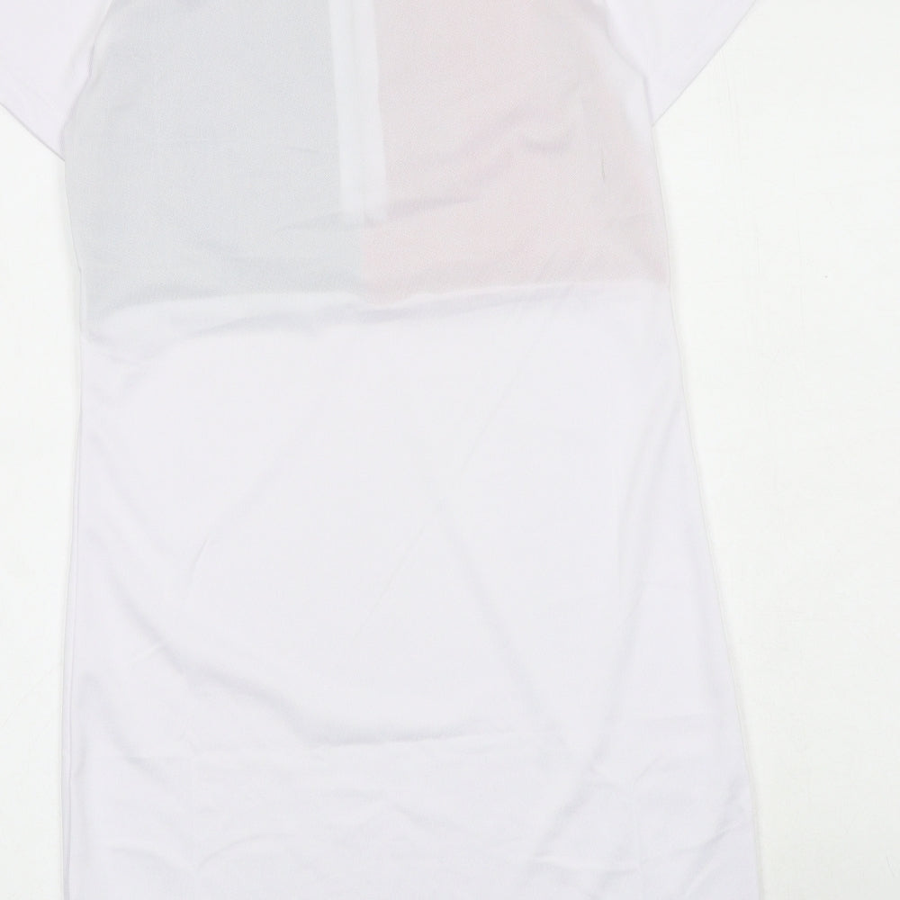 Pink Vanilla Womens White Colourblock Polyester T-Shirt Dress Size S Collared Zip