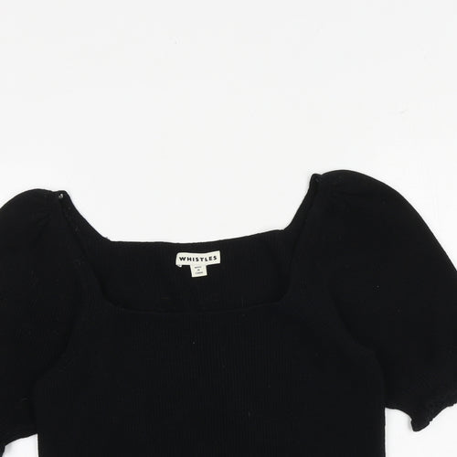 Whistles Womens Black Square Neck 100% Cotton Pullover Jumper Size S