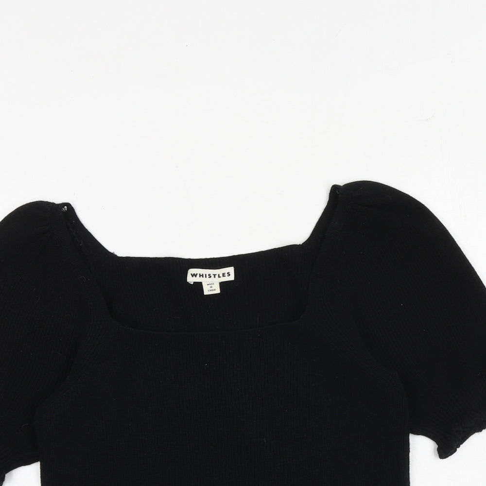 Whistles Womens Black Square Neck 100% Cotton Pullover Jumper Size S