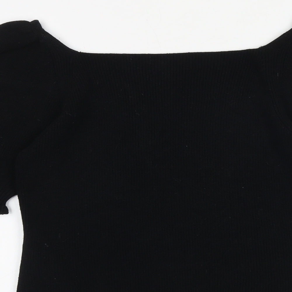 Whistles Womens Black Square Neck 100% Cotton Pullover Jumper Size S