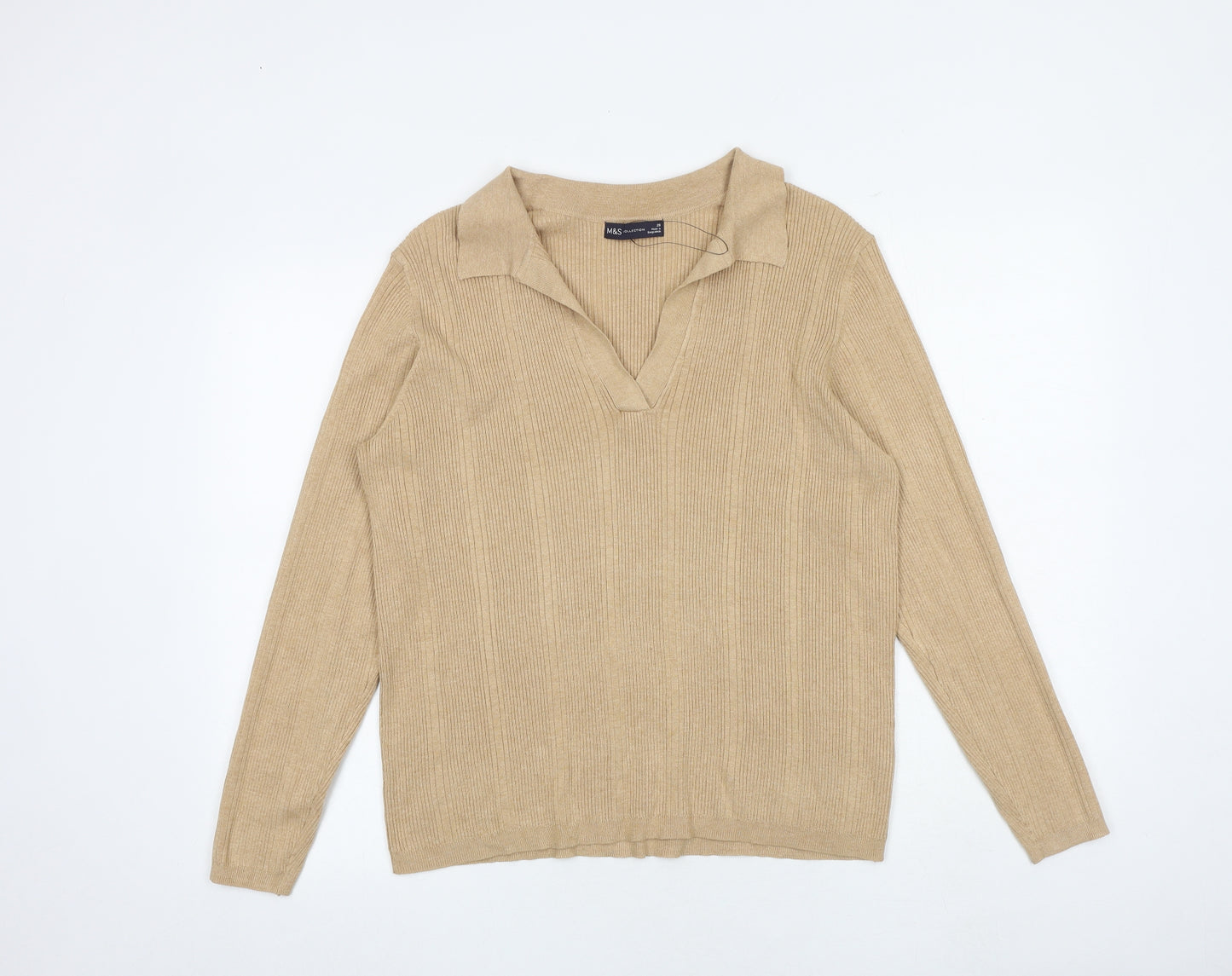 Marks and Spencer Womens Brown Collared Viscose Pullover Jumper Size 20