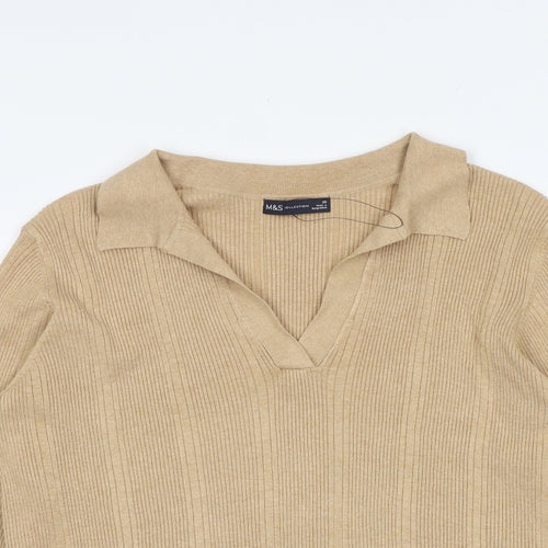Marks and Spencer Womens Brown Collared Viscose Pullover Jumper Size 20