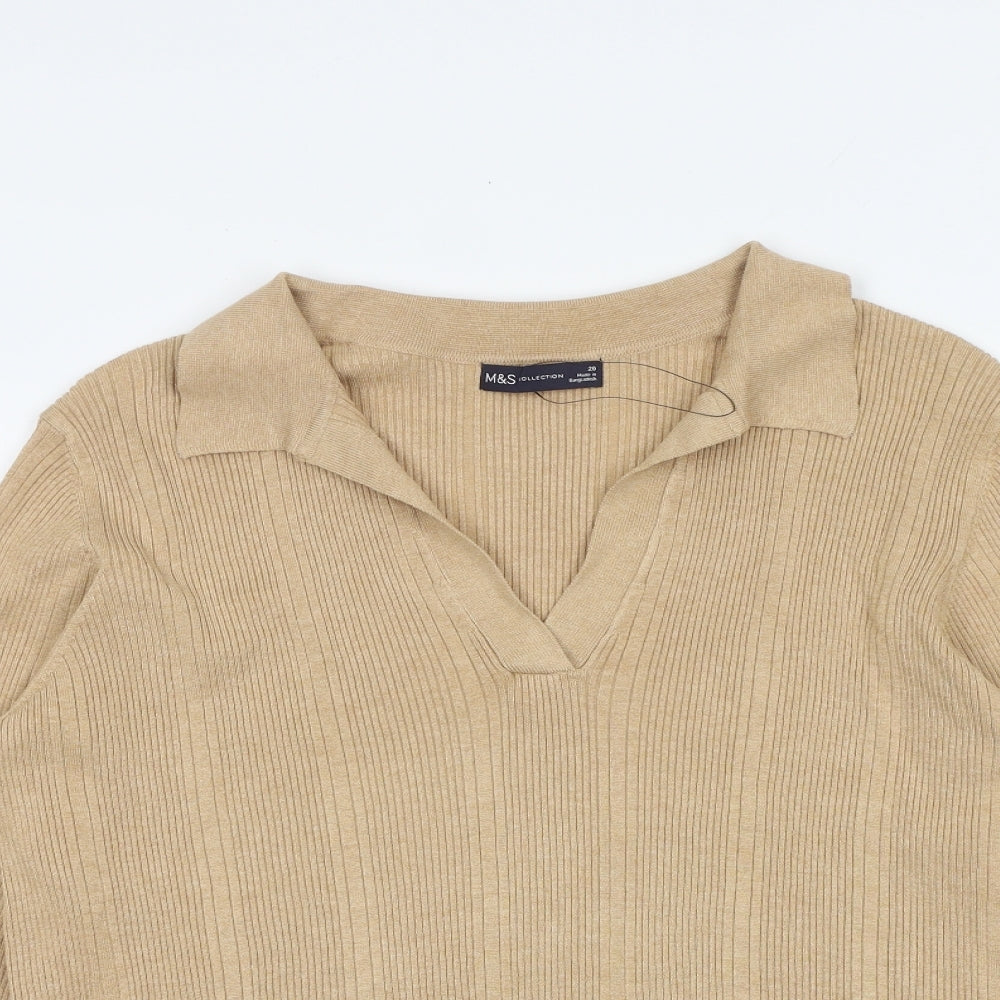 Marks and Spencer Womens Brown Collared Viscose Pullover Jumper Size 20