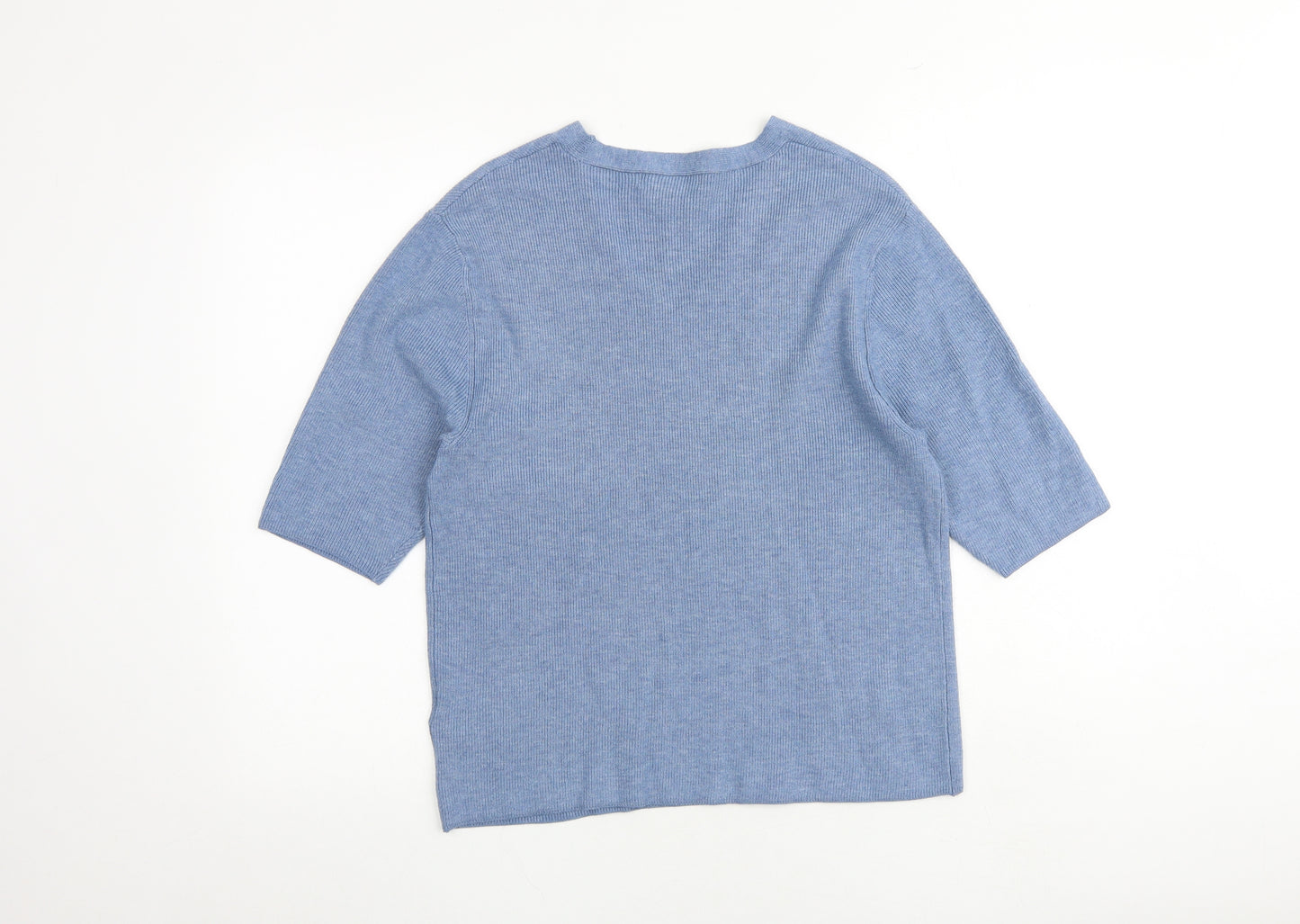 Marks and Spencer Womens Blue V-Neck Viscose Pullover Jumper Size XL