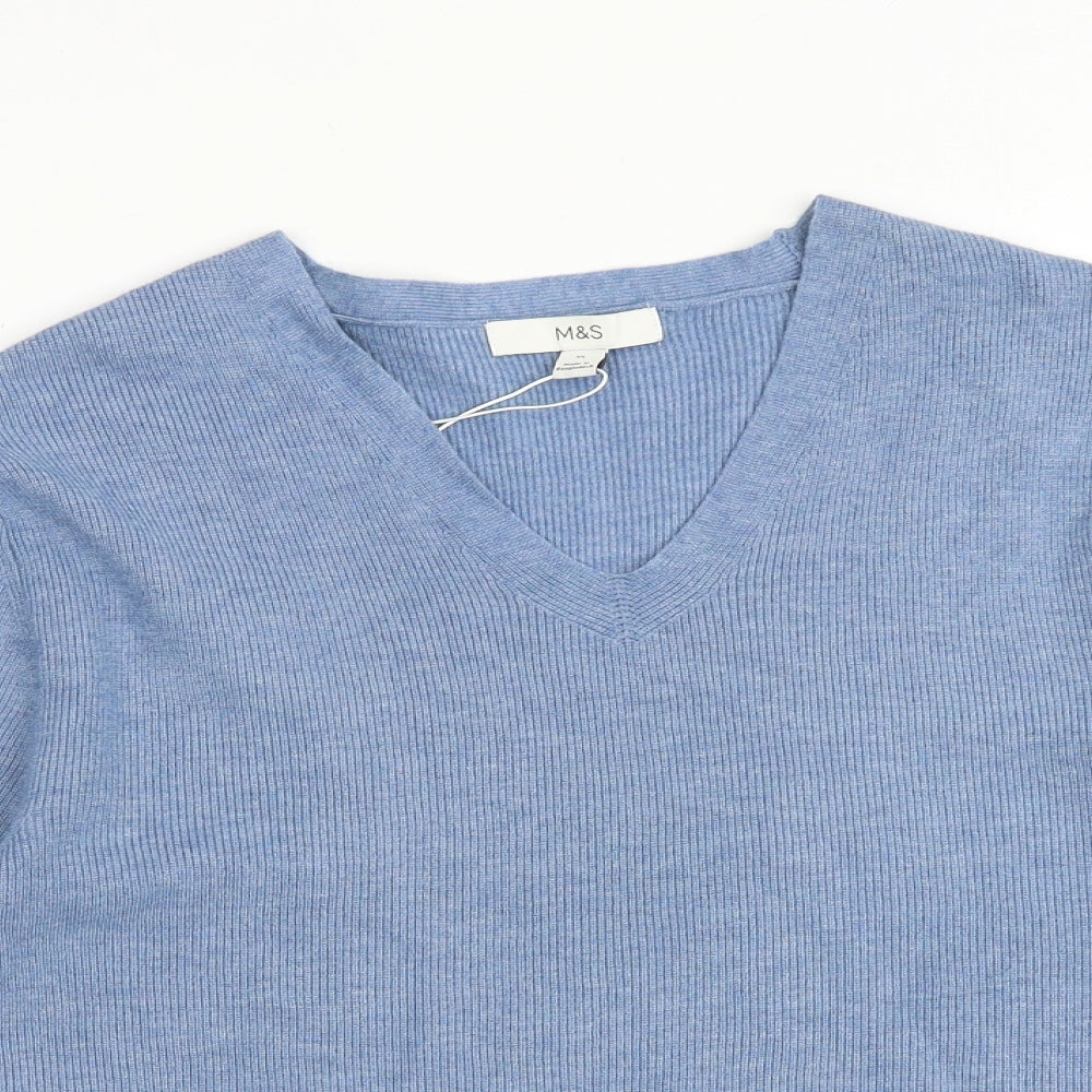 Marks and Spencer Womens Blue V-Neck Viscose Pullover Jumper Size XL