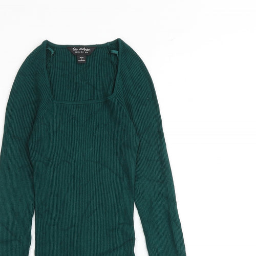 Miss Selfridge Womens Green Square Neck Viscose Pullover Jumper Size 6