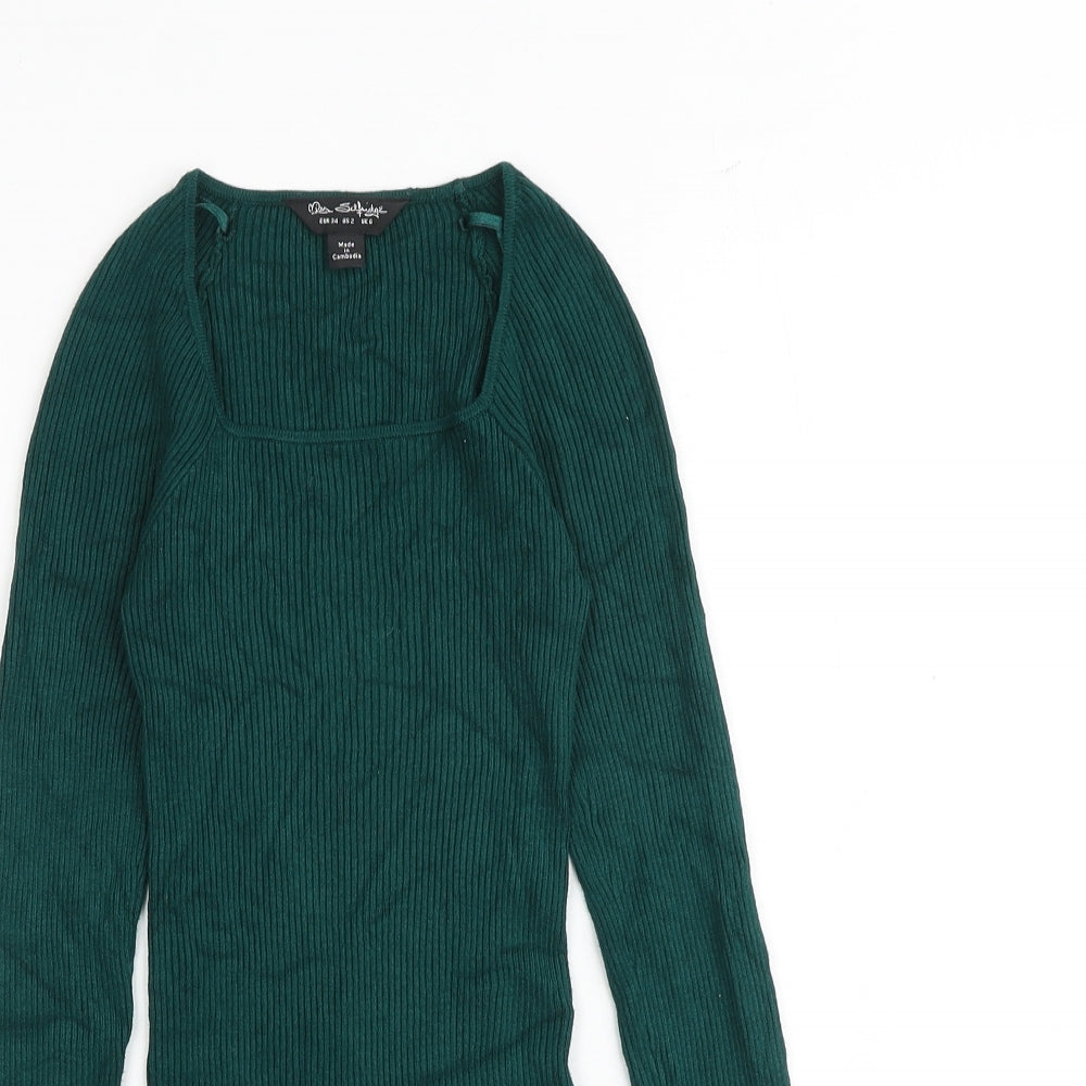 Miss Selfridge Womens Green Square Neck Viscose Pullover Jumper Size 6