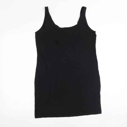H&M Womens Black Paisley Cotton Tank Dress Size L Scoop Neck Pullover
