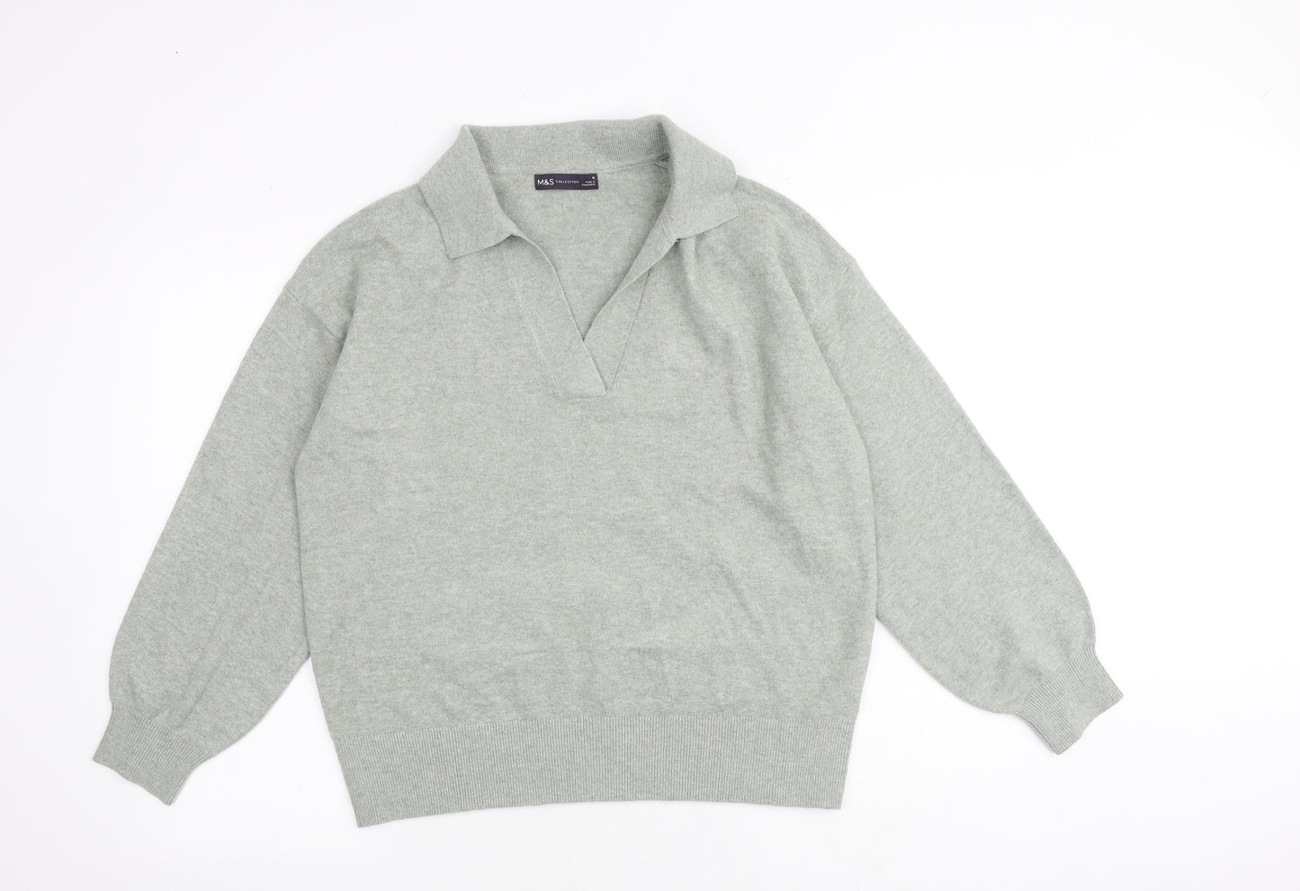 Marks and Spencer Womens Green Collared Polyester Pullover Jumper Size M