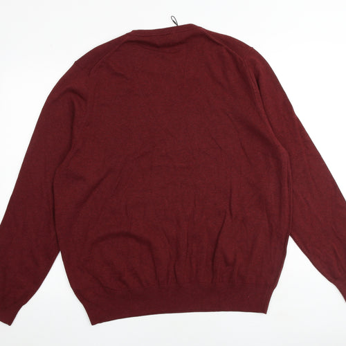 Marks and Spencer Mens Red Round Neck Cotton Pullover Jumper Size 2XL Long Sleeve