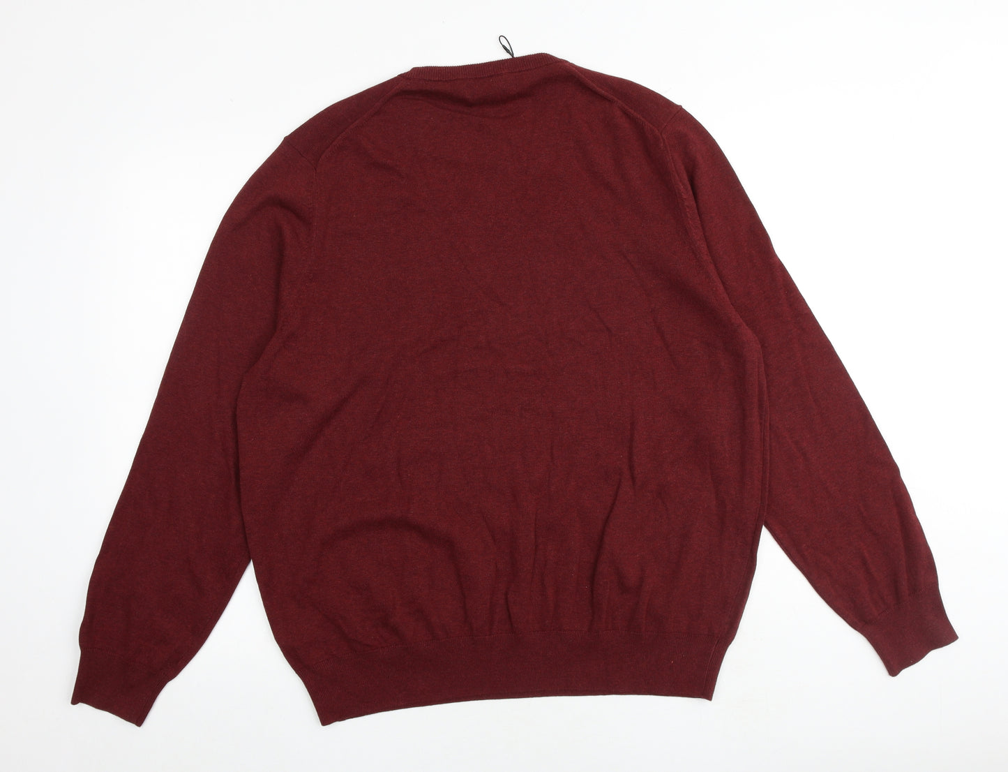 Marks and Spencer Mens Red Round Neck Cotton Pullover Jumper Size 2XL Long Sleeve
