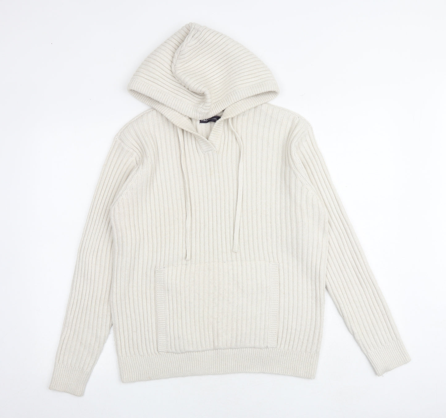 Marks and Spencer Womens Beige V-Neck Polyester Pullover Jumper Size M
