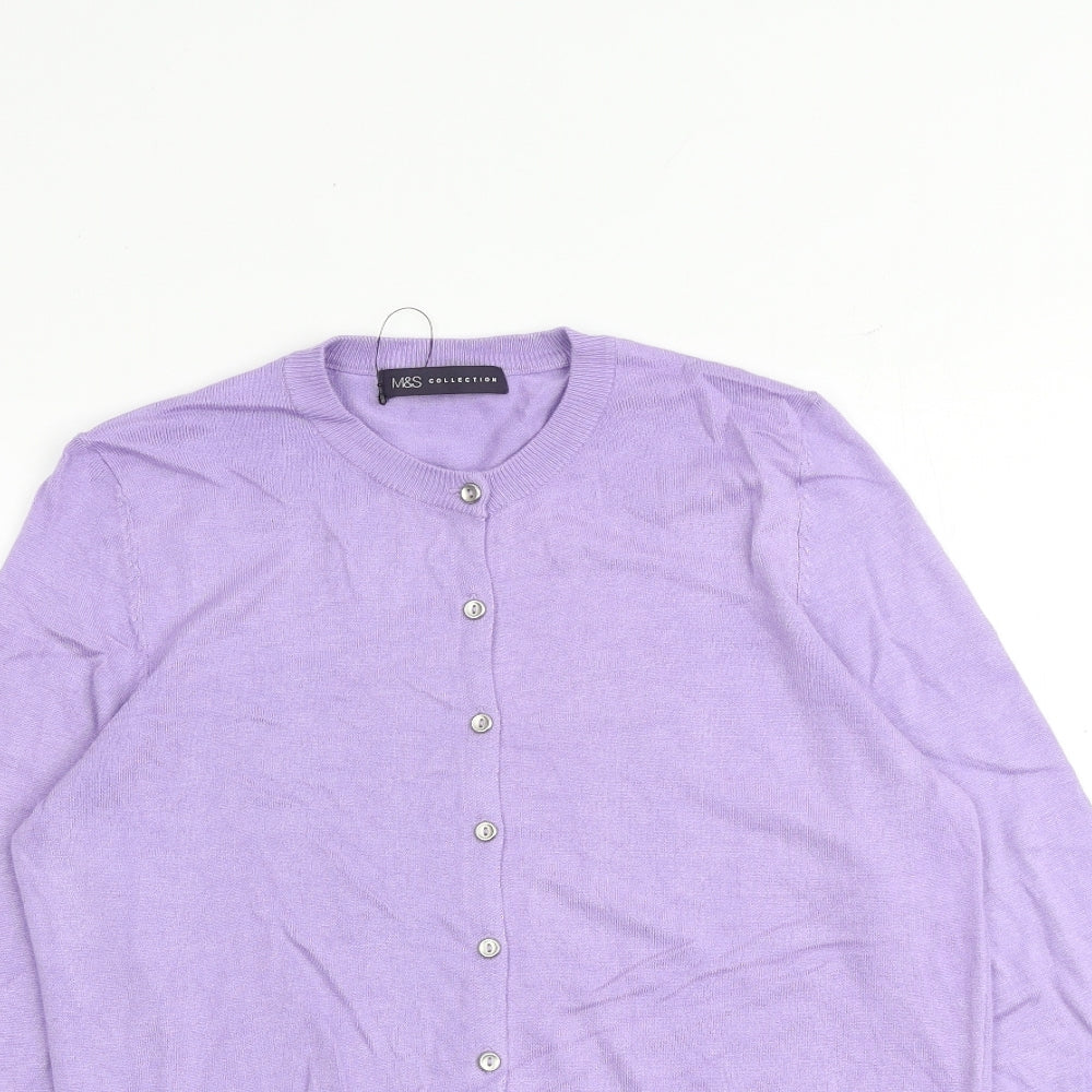 Marks and Spencer Womens Purple Round Neck Viscose Cardigan Jumper Size 14