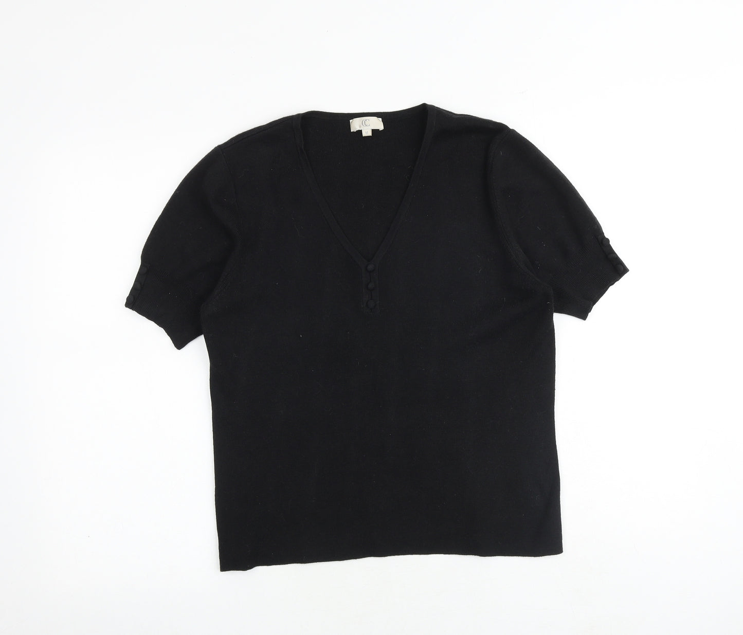 CC Womens Black V-Neck Viscose Pullover Jumper Size M