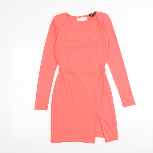 Topshop Womens Pink Polyester Mini Size 8 Boat Neck Pullover - Cut Out Back Detail