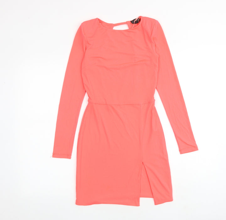 Topshop Womens Pink Polyester Mini Size 8 Boat Neck Pullover - Cut Out Back Detail