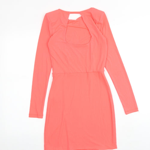 Topshop Womens Pink Polyester Mini Size 8 Boat Neck Pullover - Cut Out Back Detail