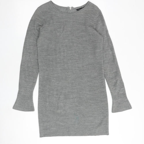 Dorothy Perkins Womens Grey Acrylic Jumper Dress Size 10 Boat Neck Zip