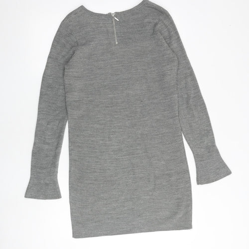 Dorothy Perkins Womens Grey Acrylic Jumper Dress Size 10 Boat Neck Zip