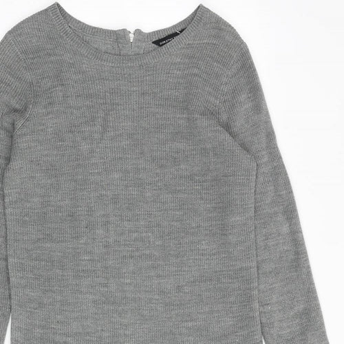 Dorothy Perkins Womens Grey Acrylic Jumper Dress Size 10 Boat Neck Zip