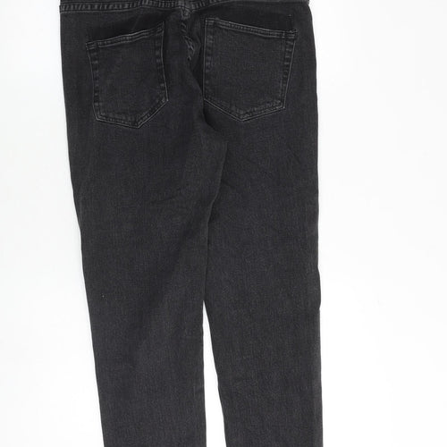 H&M Womens Grey Cotton Straight Jeans Size 12 Regular Button - Raw Hem