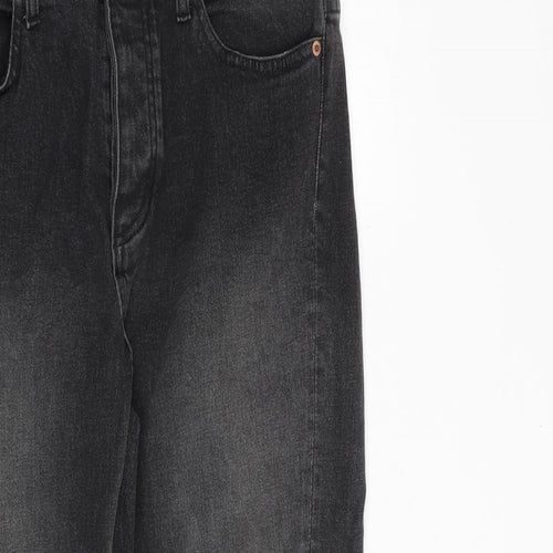 H&M Womens Grey Cotton Straight Jeans Size 12 Regular Button - Raw Hem