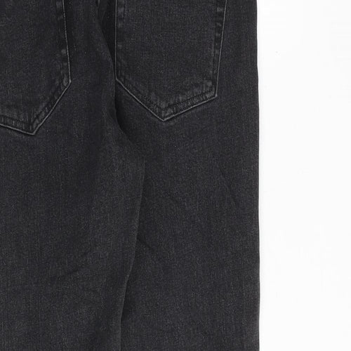 H&M Womens Grey Cotton Straight Jeans Size 12 Regular Button - Raw Hem