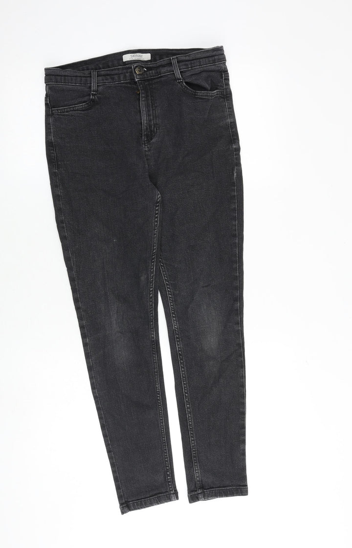 Marks and Spencer Womens Grey Cotton Skinny Jeans Size 12 Slim Zip
