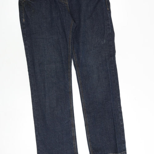 NEXT Womens Blue Cotton Straight Jeans Size 14 Slim Zip