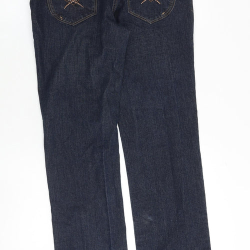 NEXT Womens Blue Cotton Straight Jeans Size 14 Slim Zip