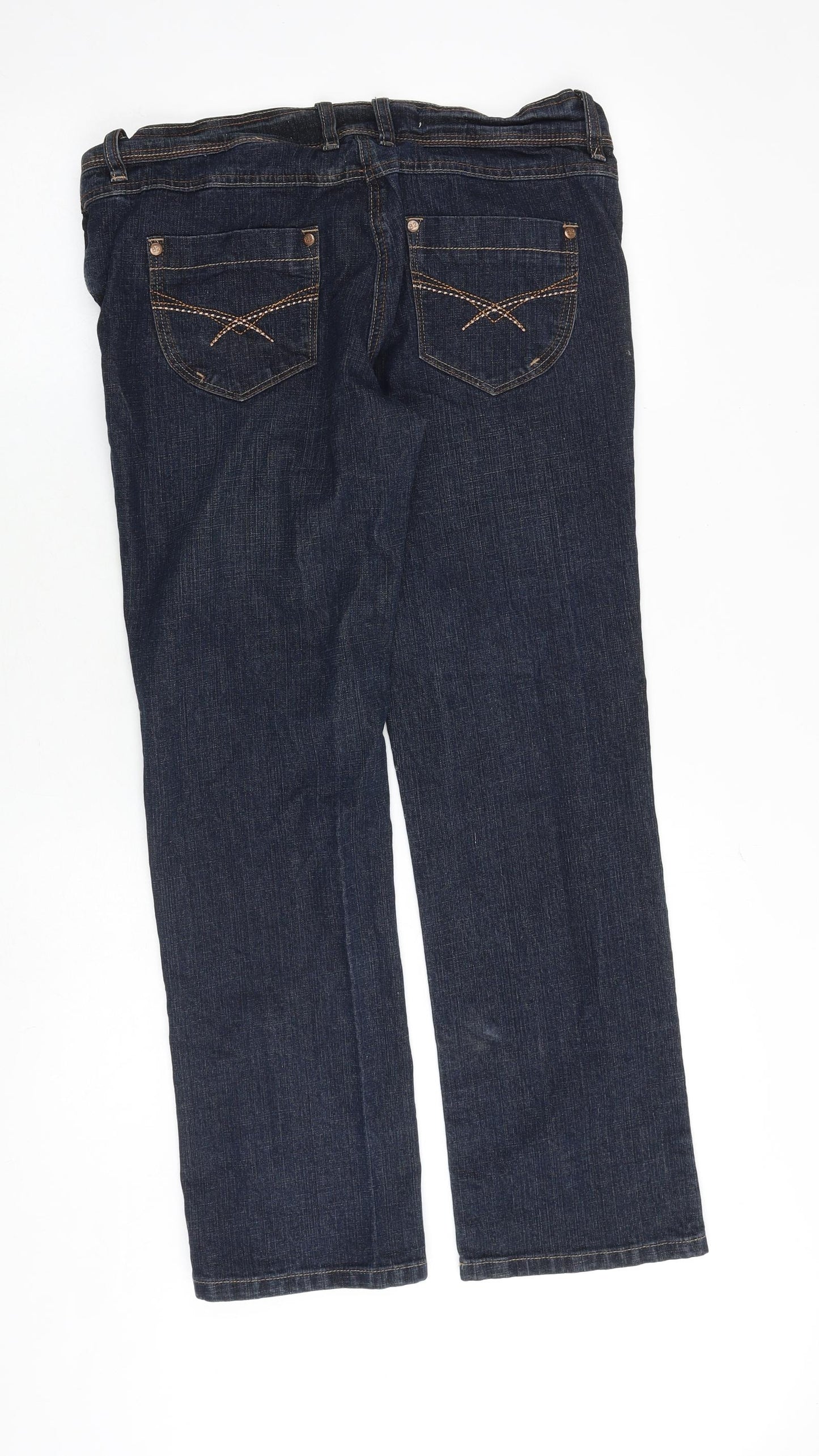 NEXT Womens Blue Cotton Straight Jeans Size 14 Slim Zip