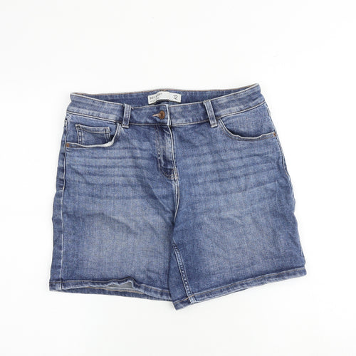 NEXT Womens Blue Cotton Boyfriend Shorts Size 12 Regular Zip - Mid rise