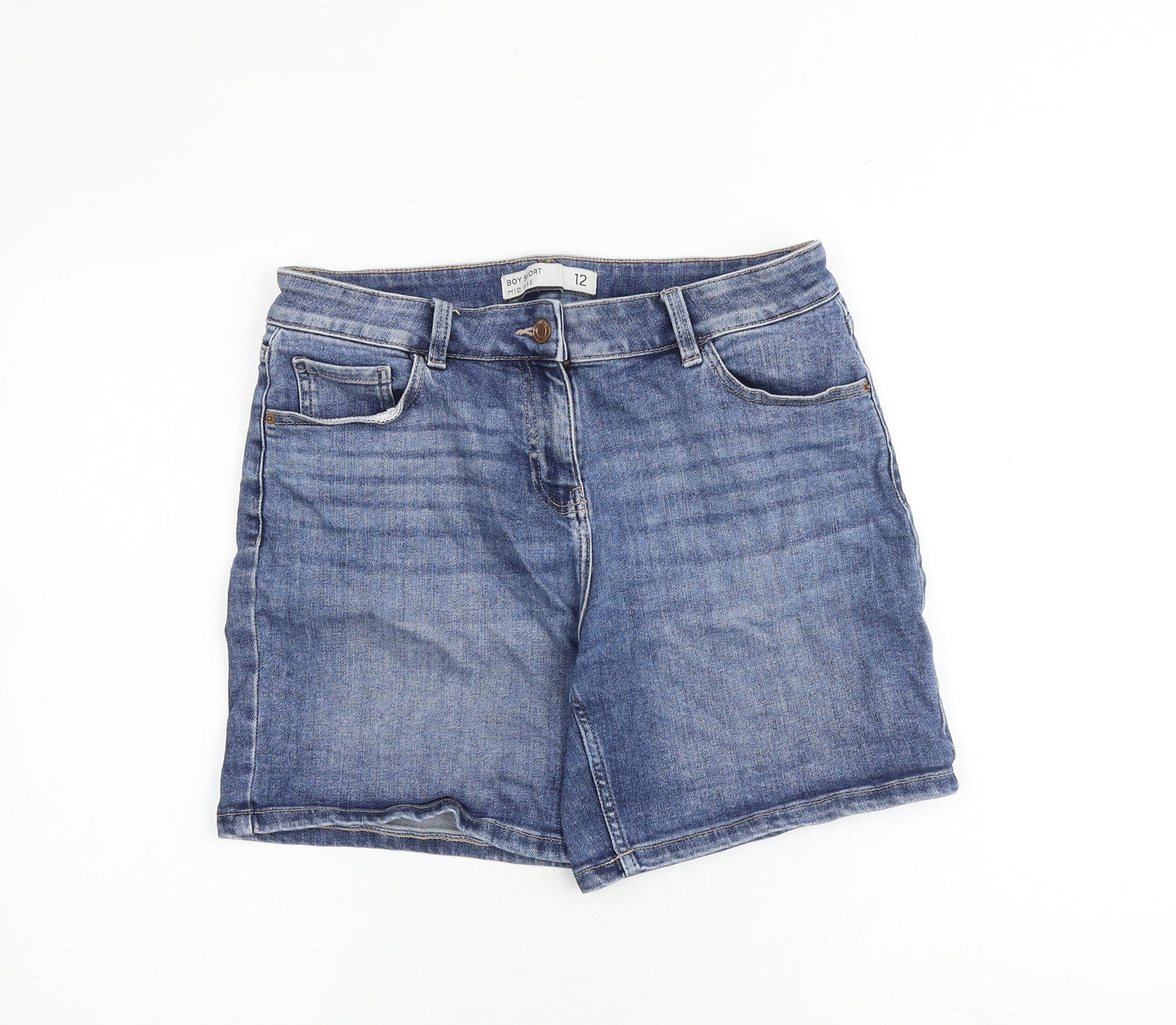 NEXT Womens Blue Cotton Boyfriend Shorts Size 12 Regular Zip - Mid rise