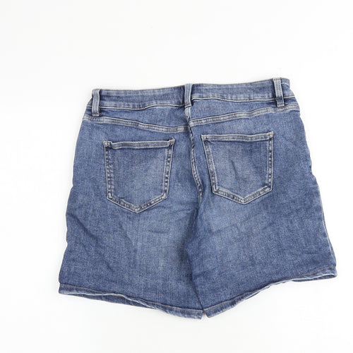 NEXT Womens Blue Cotton Boyfriend Shorts Size 12 Regular Zip - Mid rise