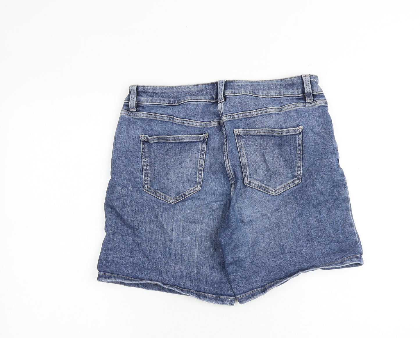 NEXT Womens Blue Cotton Boyfriend Shorts Size 12 Regular Zip - Mid rise