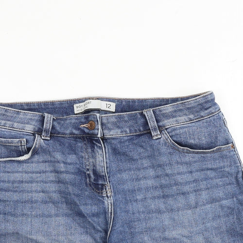 NEXT Womens Blue Cotton Boyfriend Shorts Size 12 Regular Zip - Mid rise