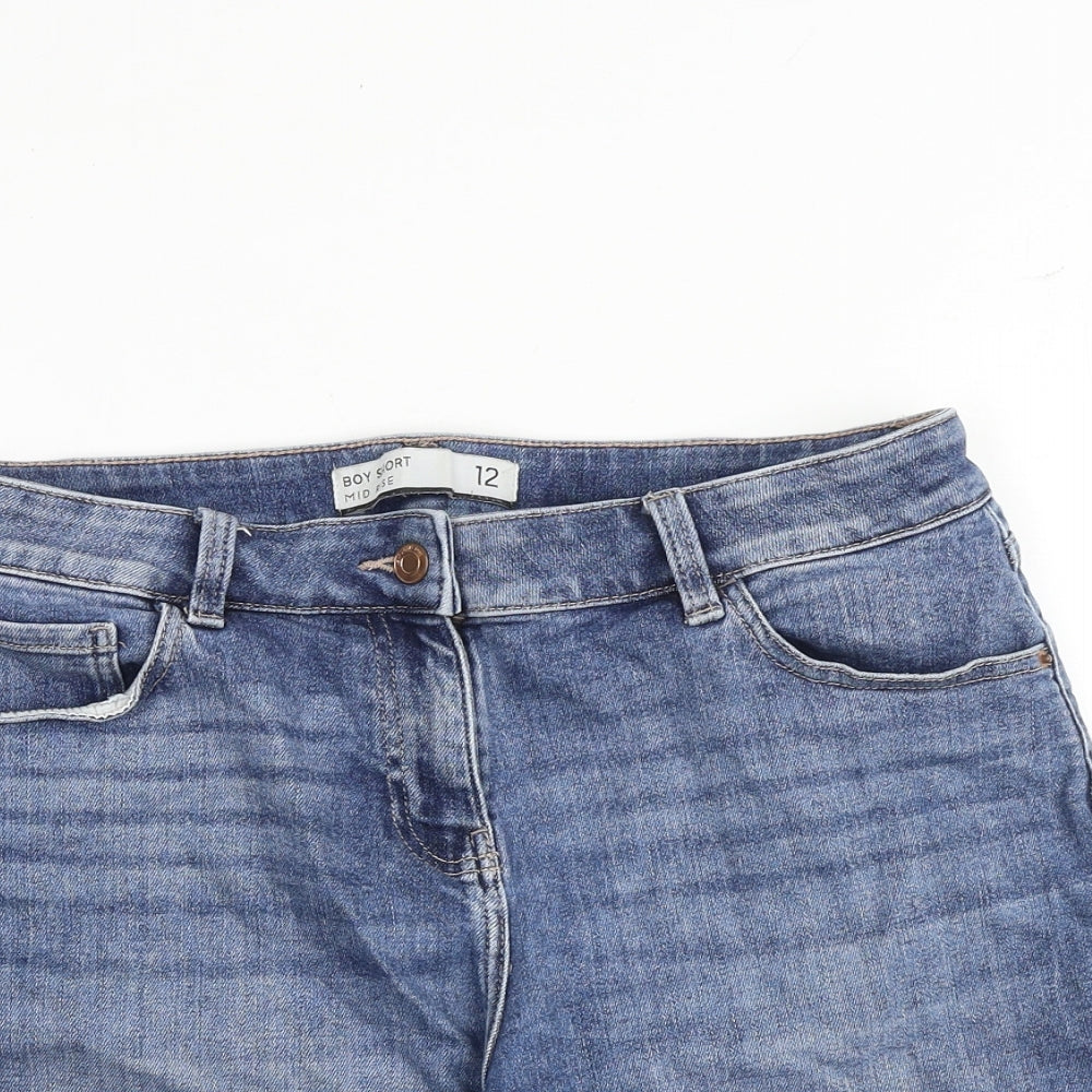NEXT Womens Blue Cotton Boyfriend Shorts Size 12 Regular Zip - Mid rise