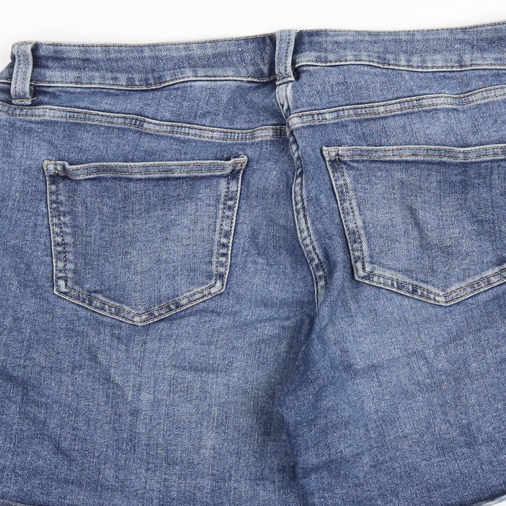 NEXT Womens Blue Cotton Boyfriend Shorts Size 12 Regular Zip - Mid rise
