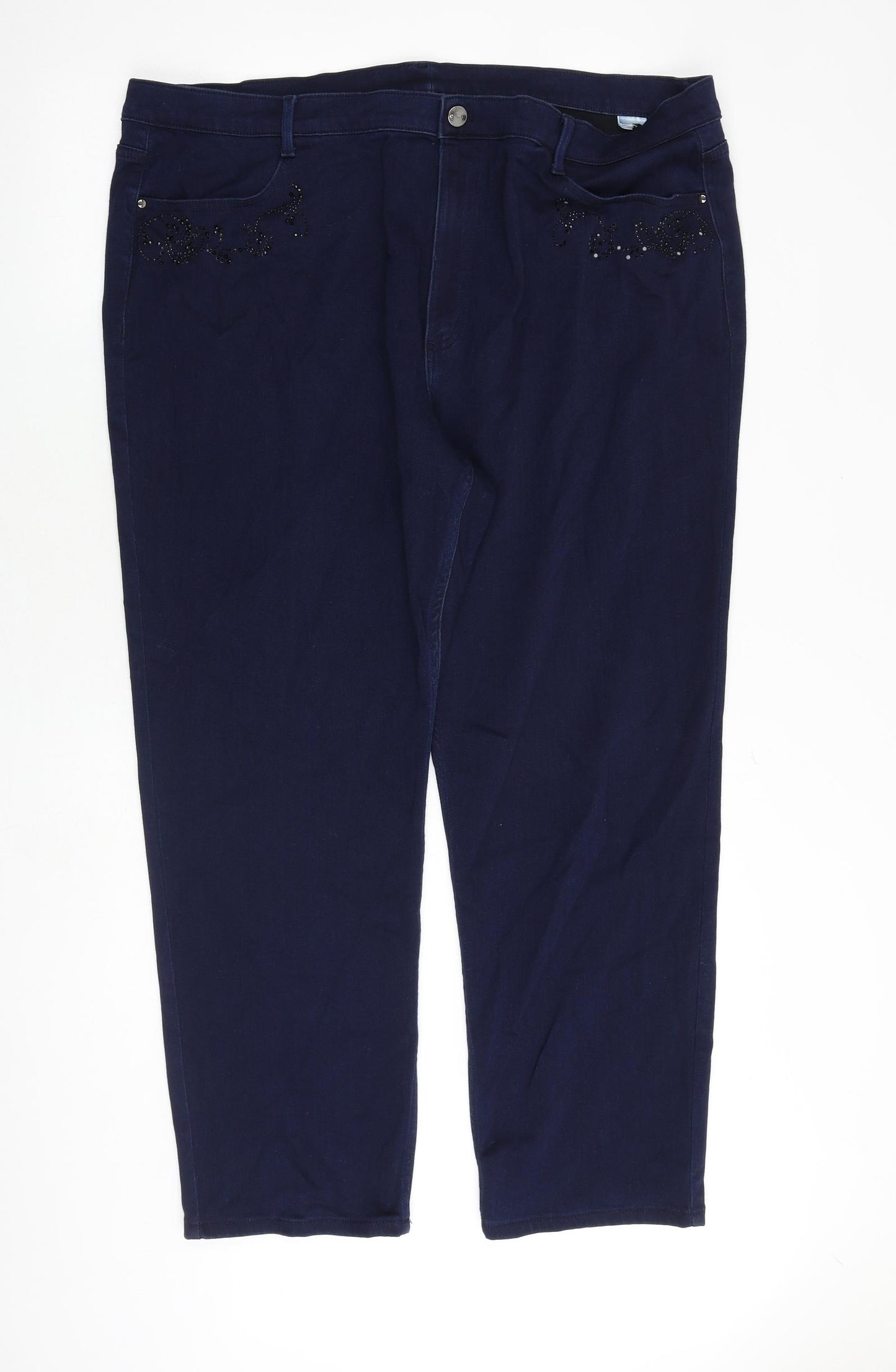 Roma Womens Blue Cotton Straight Jeans Size 42 in Regular Zip - Embellished Pockets
