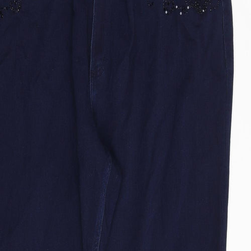 Roma Womens Blue Cotton Straight Jeans Size 42 in Regular Zip - Embellished Pockets