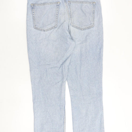 Topshop Womens Blue Cotton Straight Jeans Size 30 in Regular Zip - Frayed Hem