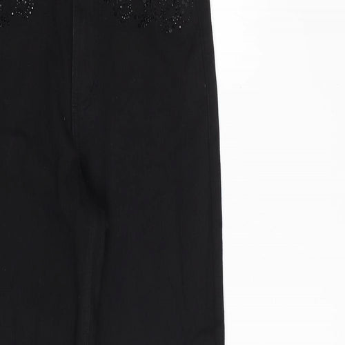 Marks and Spencer Womens Black Cotton Straight Jeans Size 8 Regular Zip