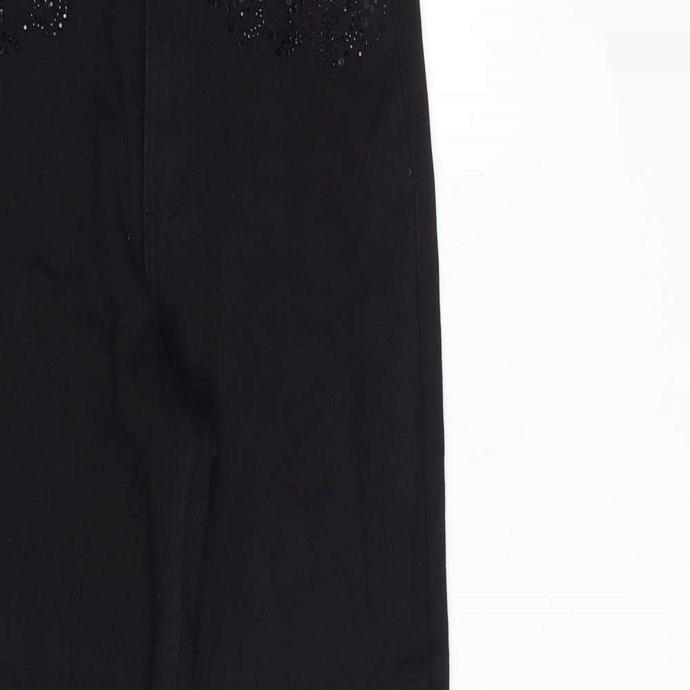 Marks and Spencer Womens Black Cotton Straight Jeans Size 8 Regular Zip