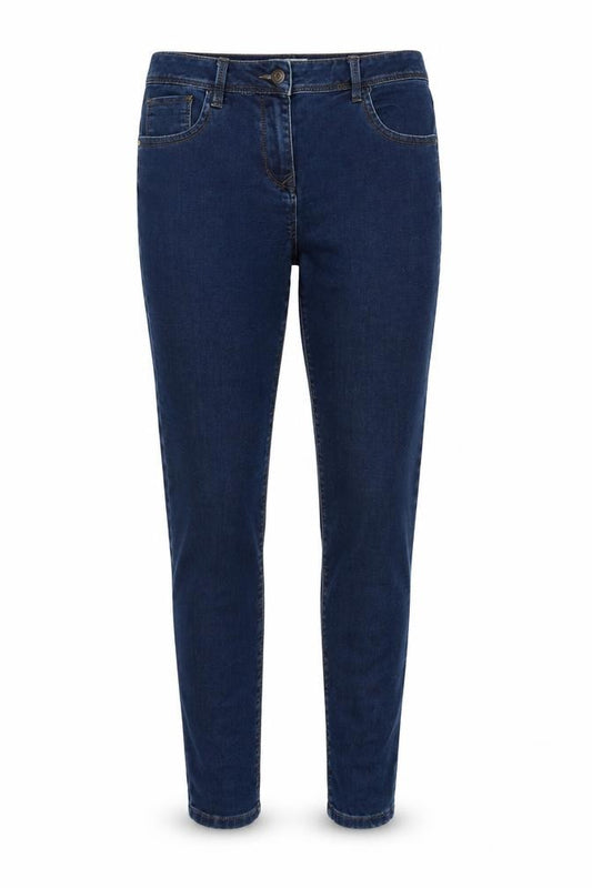 Front view of Premium Denim Collection women’s blue cotton skinny jeans, size UK 12, extra-slim zip