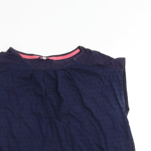 Joules Womens Blue 100% Cotton Basic Blouse Size 10 Boat Neck - Textured