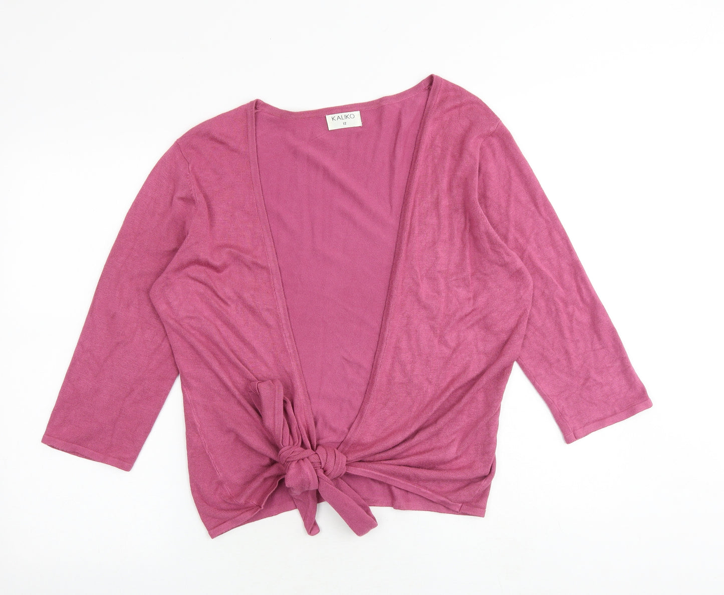 Kaliko Womens Pink V-Neck Viscose Cardigan Jumper Size 12 - Tie Front