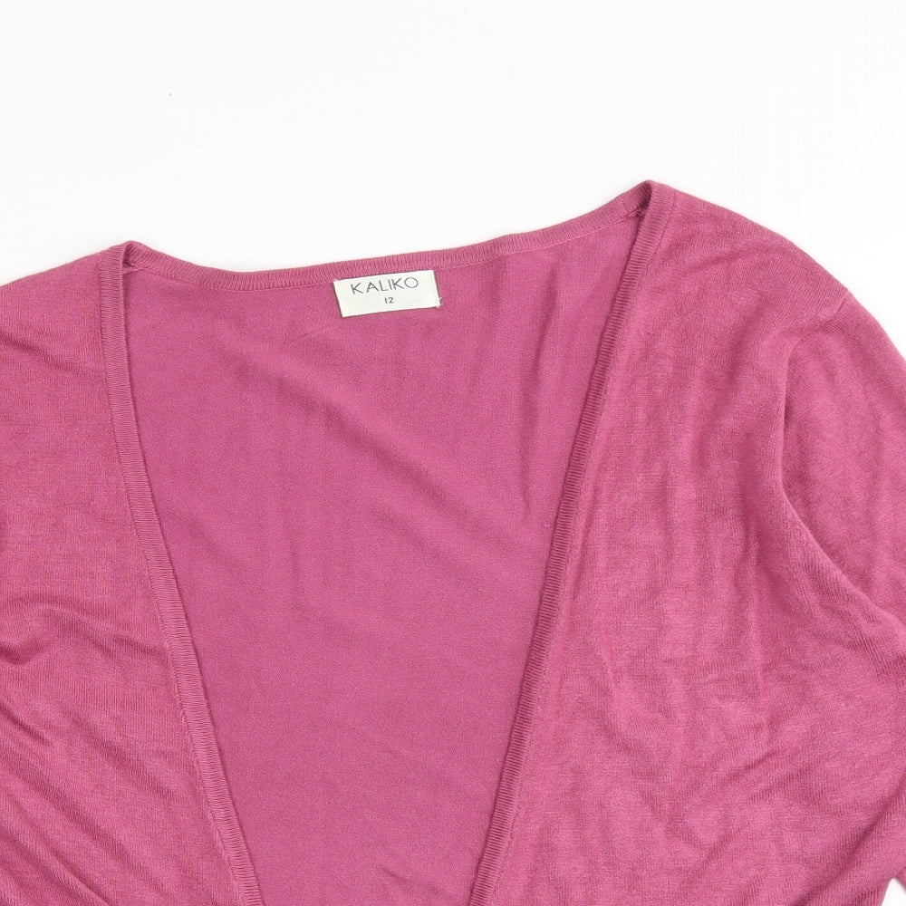 Kaliko Womens Pink V-Neck Viscose Cardigan Jumper Size 12 - Tie Front