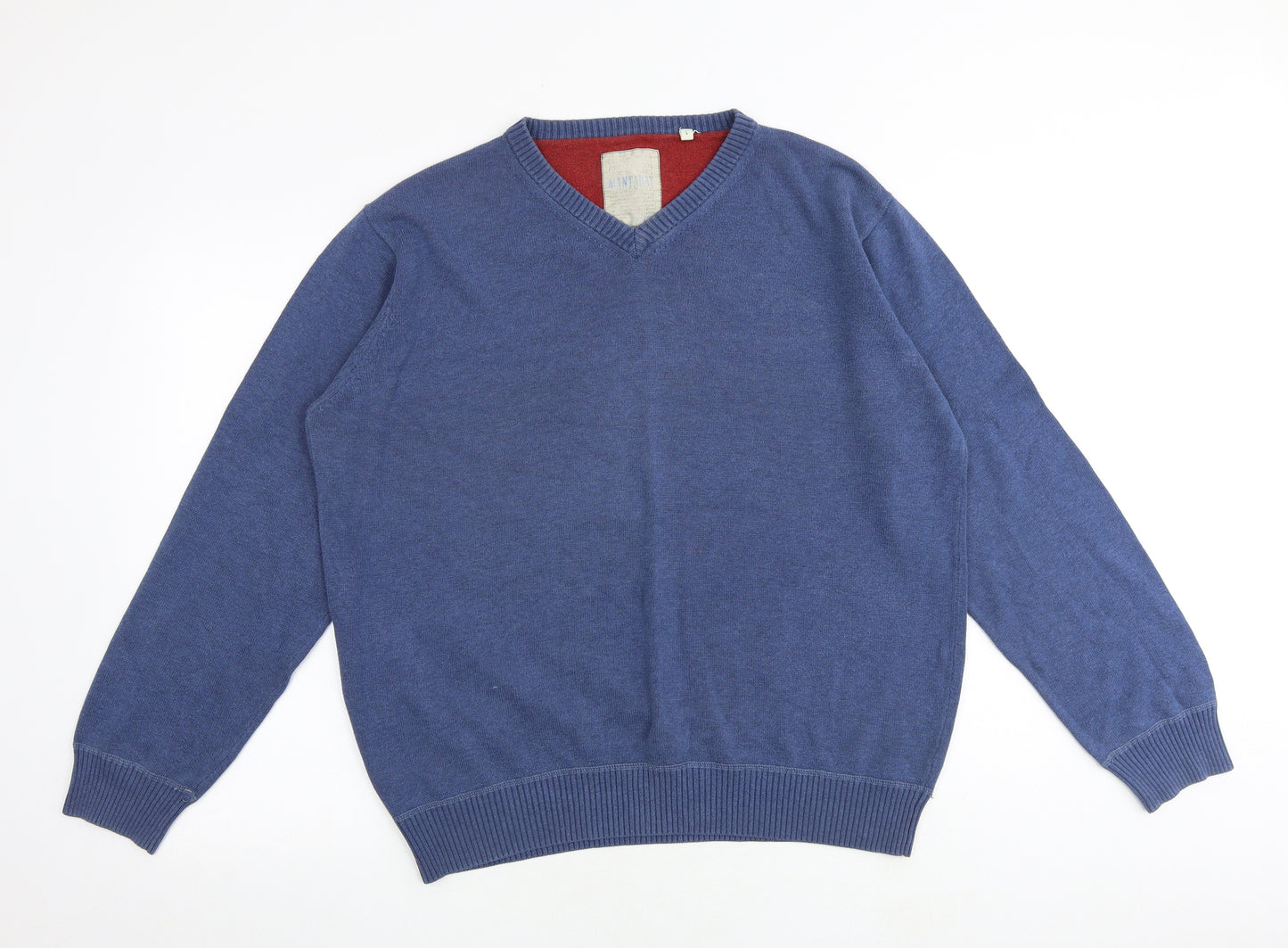 MANTARAY PRODUCTS Mens Blue V-Neck Cotton Pullover Jumper Size L Long Sleeve