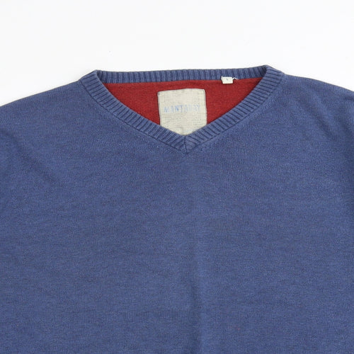 MANTARAY PRODUCTS Mens Blue V-Neck Cotton Pullover Jumper Size L Long Sleeve