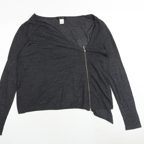R Essential Womens Grey V-Neck Polyester Full Zip Jumper Size 12
